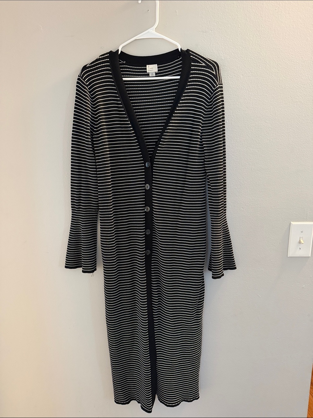 Target Black and White Striped Long-Sleeve Button-Front Knit Dress
